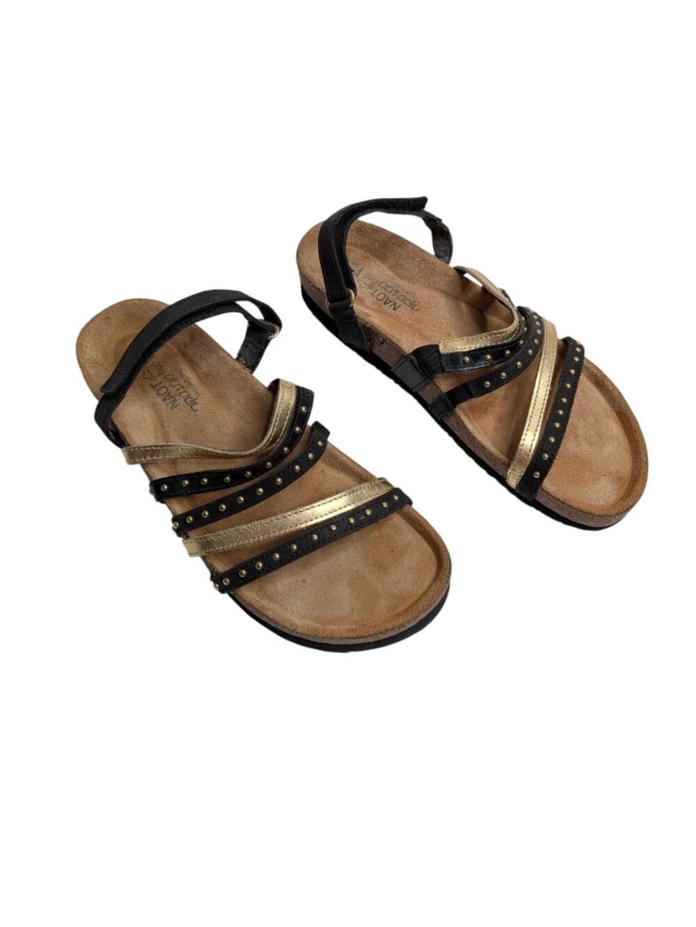 Naot Womens Black Gold Strappy Sandals Size 39 EU 8 US
